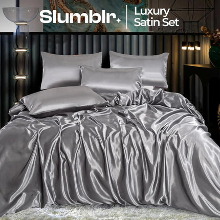 Slumblr | Solid Silk Bedding Set with Satin Finish | Complete Duvet Sheet Set for Smooth Sleep Comfort 1