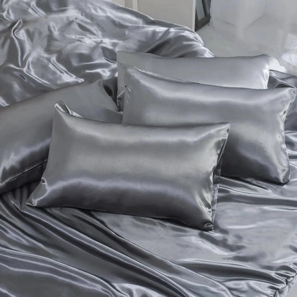 Slumblr | Solid Silk Bedding Set with Satin Finish | Complete Duvet Sheet Set for Smooth Sleep Comfort 2