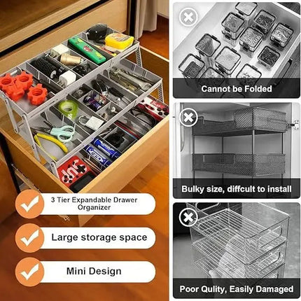 Smart Organizer | 3-Tier Drawer Organizer with Adjustable Dividers | Versatile Storage Solution for Kitchen and Office 3