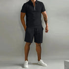 Mens Short Sets, Mens Polo Shirt and Shorts Set with Zipper Collar, Mens Summer Clothes for Vacation