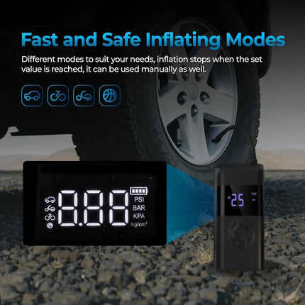 Smart Tire Pump | Portable Tire Inflator with LCD Display | Cordless Design for Efficient Tire Maintenance 3