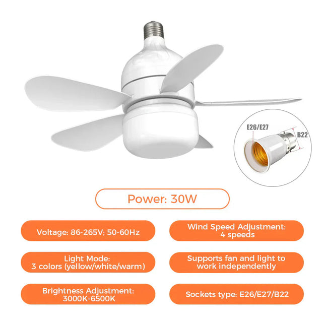 Socket Series | Flush Mount Ceiling Fan with LED Light & Remote Control | Bright Illumination for Enhanced Comfort 1