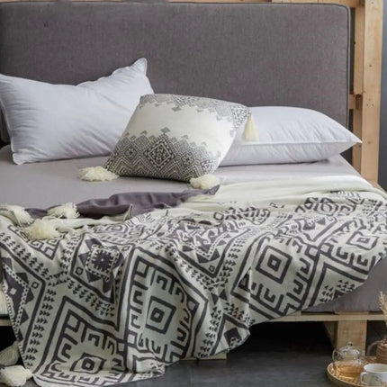 Cotton Knit Throw Blanket, Knitted Blanket with Geometric Pattern – image 6