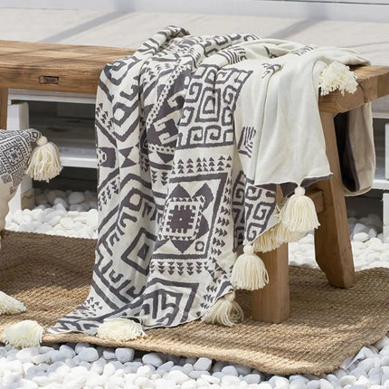 Cotton Knit Throw Blanket, Knitted Blanket with Geometric Pattern – image 4