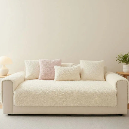 Polar Fleece Couch Cover, Thick Sofa Cover for Winter, Dustproof Sofa Cushion Cover for Living Room