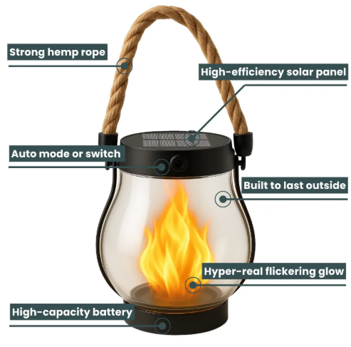 SolarGlowX | Solar-Powered Outdoor Lantern with Authentic Flame Effect | 12-Hour Illumination for Safe Ambiance 1