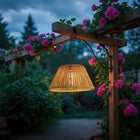 Solar-Powered Lantern with USB Backup & Dusk Sensor | Elegant Faux Rattan Design for Outdoor Ambiance