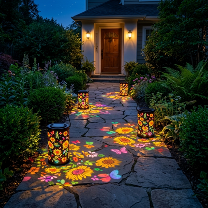 Solar Lanterns | Outdoor Solar Lantern with Colorful Light Patterns | Hand-Cut Metal Design for Stunning Garden Ambiance 6