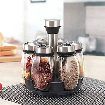 Rotating Spice Rack with 6 Glass Spice Jars