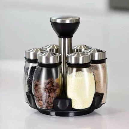 Rotating Spice Rack with 6 Glass Spice Jars, Lazy Susan Spice Organizer
