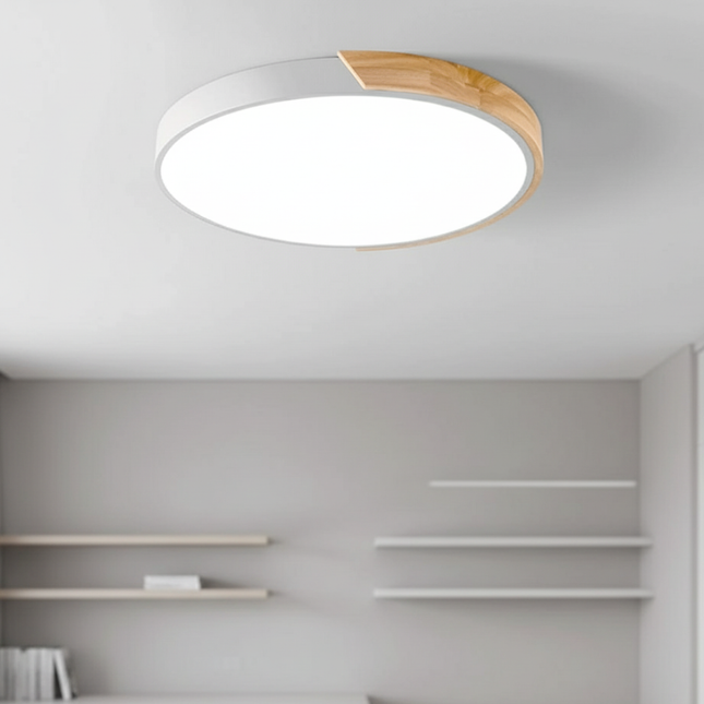 Splice Wood | Flush Mount Ceiling Light with Dimmable Feature | Modern Japandi Design for Cozy Ambiance 0
