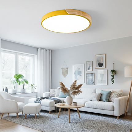 Splice Wood | Flush Mount Ceiling Light with Dimmable Feature | Modern Japandi Design for Cozy Ambiance 4