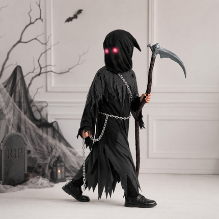 Spooky Costume Collection | Grim Reaper Hooded Robe Set with Glowing Eyes | Perfect for Halloween Fun 0