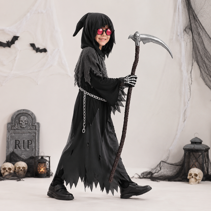 Spooky Costume Collection | Grim Reaper Hooded Robe Set with Glowing Eyes | Perfect for Halloween Fun 1