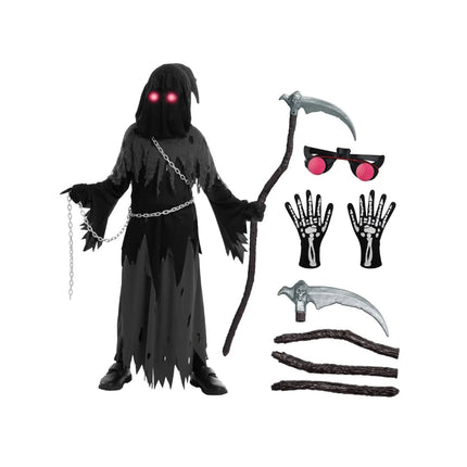 Spooky Costume Collection | Grim Reaper Hooded Robe Set with Glowing Eyes | Perfect for Halloween Fun 2