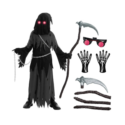 Spooky Costume Collection | Grim Reaper Hooded Robe Set with Glowing Eyes | Perfect for Halloween Fun 3