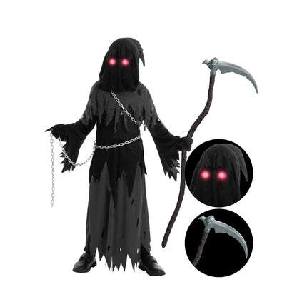 Spooky Costume Collection | Grim Reaper Hooded Robe Set with Glowing Eyes | Perfect for Halloween Fun 4