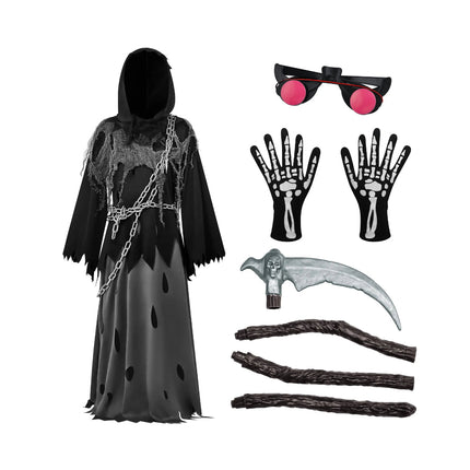 Spooky Costume Collection | Grim Reaper Hooded Robe Set with Glowing Eyes | Perfect for Halloween Fun 6