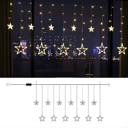 Starry Nights | LED Star Light Curtain with Timer Function | Warm White Glow for Festive Ambiance 1