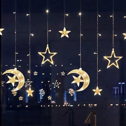 Starry Nights | LED Star Light Curtain with Timer Function | Warm White Glow for Festive Ambiance 2