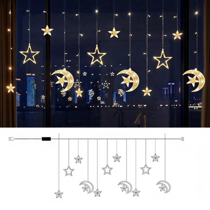 Starry Nights | LED Star Light Curtain with Timer Function | Warm White Glow for Festive Ambiance 3