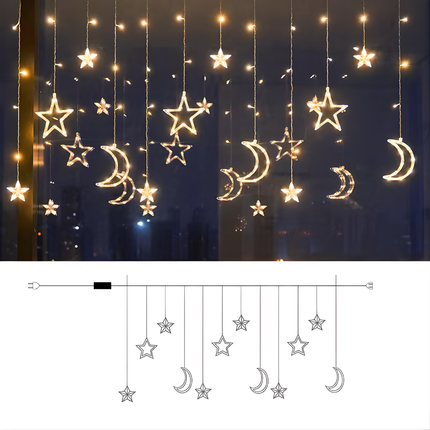 Starry Nights | LED Star Light Curtain with Timer Function | Warm White Glow for Festive Ambiance 5