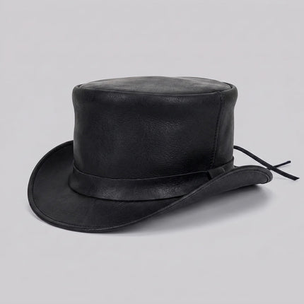 Steampunk Top Hat | Leather Finish with Shapeable Brim | Unique Style for Festivals and Events 0