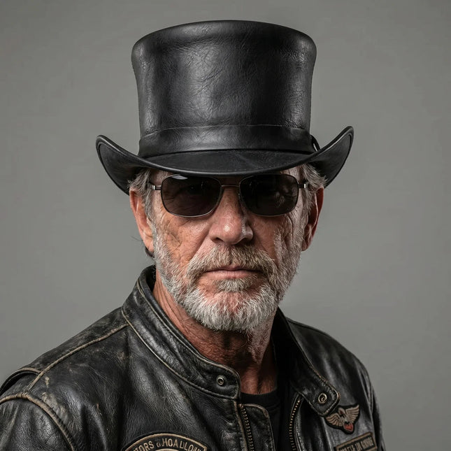 Steampunk Top Hat | Leather Finish with Shapeable Brim | Unique Style for Festivals and Events 1