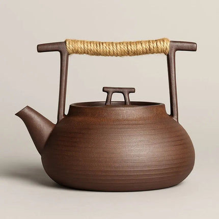 Japanese Teapot, Kyusu Tea Pot with Rope Handle, Small Ceramic Teapot for Everyday Brewing and Portable Use