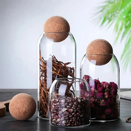 Glass Candy Jars with Cork Lids, Airtight Food Storage Containers