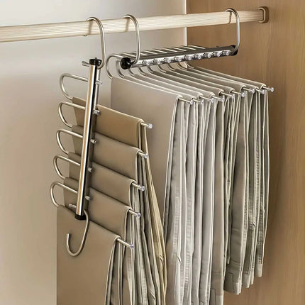 Space Saving Pants Hanger, Stainless Steel Clothes Hanger with Rotating Hooks, Hanging Closet Organizer for Scarves