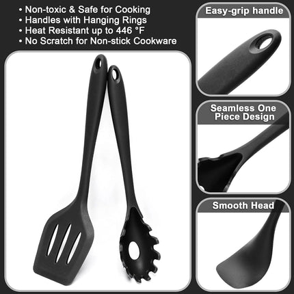 Stylish Kitchen Utensils Set | Black Silicone with Non-Stick & Heat-Resistant Features | Essential Tools for Effortless Cooking 1