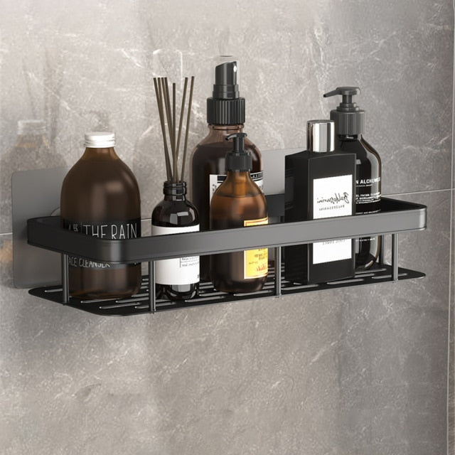 Stylish Metal Bathroom Shelf with Suction Cup Installation | Space-Saving Storage Solution for Organizing Essentials 0