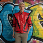 Stylish Red Leather-Look Biker Jacket | Hooded Zip-Up Cosplay Costume for Unisex 0