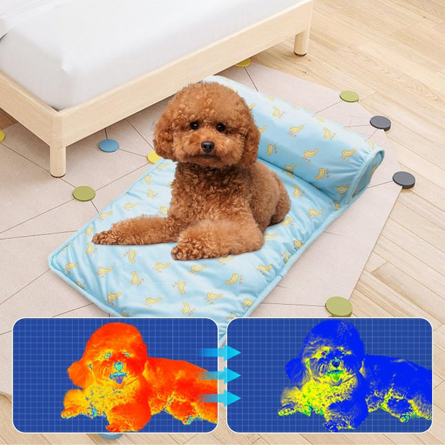 Summer Pet Bed | Self-Cooling Mat with Plush Pillow for Comfort 1