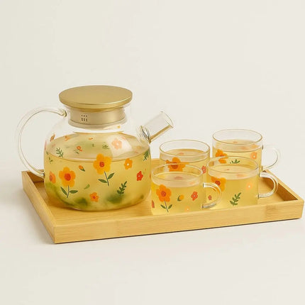 Glass Tea Set with Cups, Sunflower Glass Kettle, Semi Automatic Magnetic Tea Maker, Gift Set for Tea Lovers