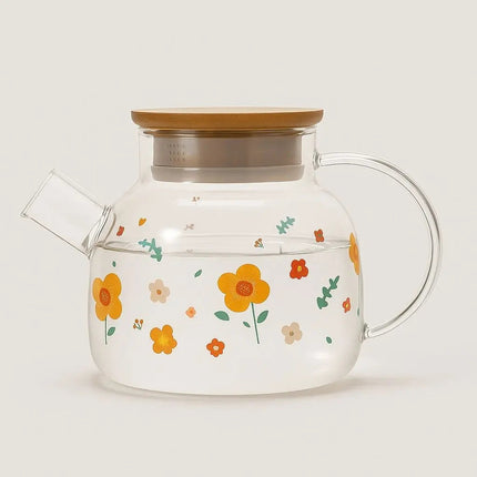 Glass Tea Set with Cups, Sunflower Glass Kettle