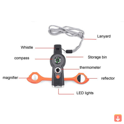 Survival Essentials | Multi Tool 7-in-1 Hiking Whistle with LED Light | Compact Gear for Outdoor Adventures 4