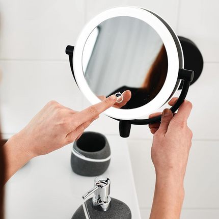 Illuminated Makeup Mirror with Adjustable Brightness & Dual Magnification | Tri-Color Lighting for Perfect Grooming
