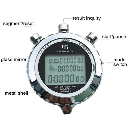 Digital Stopwatch with 3 Line Display, Stainless Steel Lap Timer