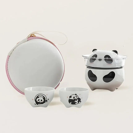 Travel Tea Set with Case, Panda Ceramic Teapot and Teacups, Portable Tea Set Gift for Tea Lovers
