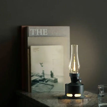 Battery Operated Lantern, Decorative Lantern with Blow Out Flame, Rechargeable Vintage Lamp, Cordless Lamp with USB C