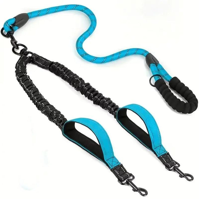 Dual Dog Leash for Two Dogs, Shock Absorbing Nylon Dog Leash with 360 Swivel, Dog Lead with Traffic Handles_01