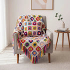 Crochet Throw Blanket with Tassels, Hand Crocheted Blanket with Floral Motifs, Boho Tablecloth, Couch Cover