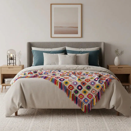 Crochet Throw Blanket with Tassels