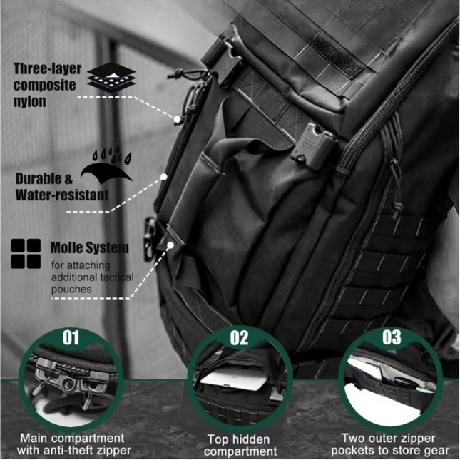 Tactical Backpack | Large Capacity Waterproof Travel Backpack with Ergonomic Support for Outdoor Adventures 1