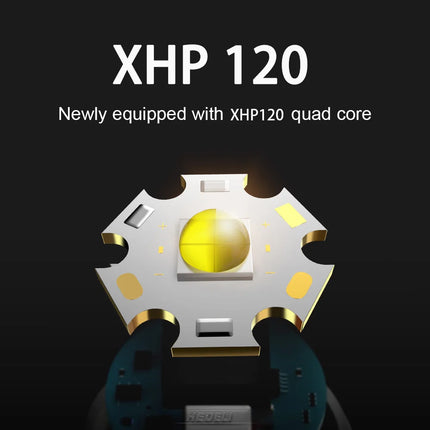 Tactical Flashlight | High Power XHP120 LED with Telescopic Zoom | Waterproof Design for Self-Defense and Outdoor Use 1