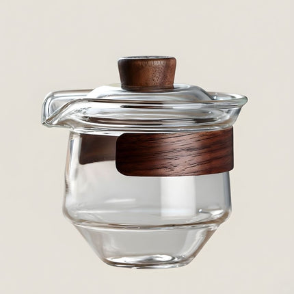 Glass Tea Gaiwan, Borosilicate Glass Tea Cup with Lid, Heat Resistant Tea Brewer, Three Piece Covered Bowl with Spout