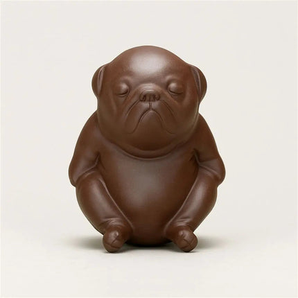 Dog Tea Pet, Sleeping Dog Mini Figurine in Purple Clay, Tea Pet Ornament for Tea Table and Desk Decor
