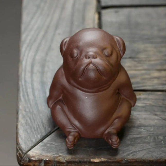 Dog Tea Pet, Sleeping Dog Mini Figurine in Purple Clay